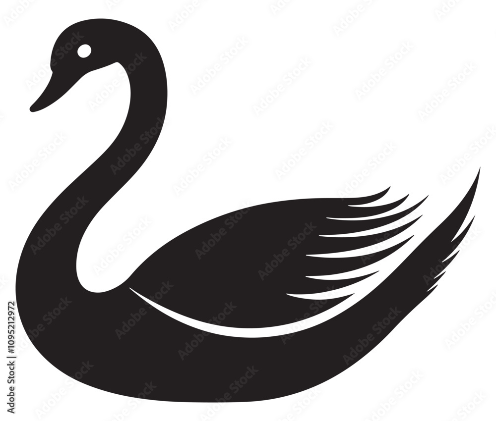 Fototapeta premium Cartoon swan icon silhouette vector, Black swan vector illustration