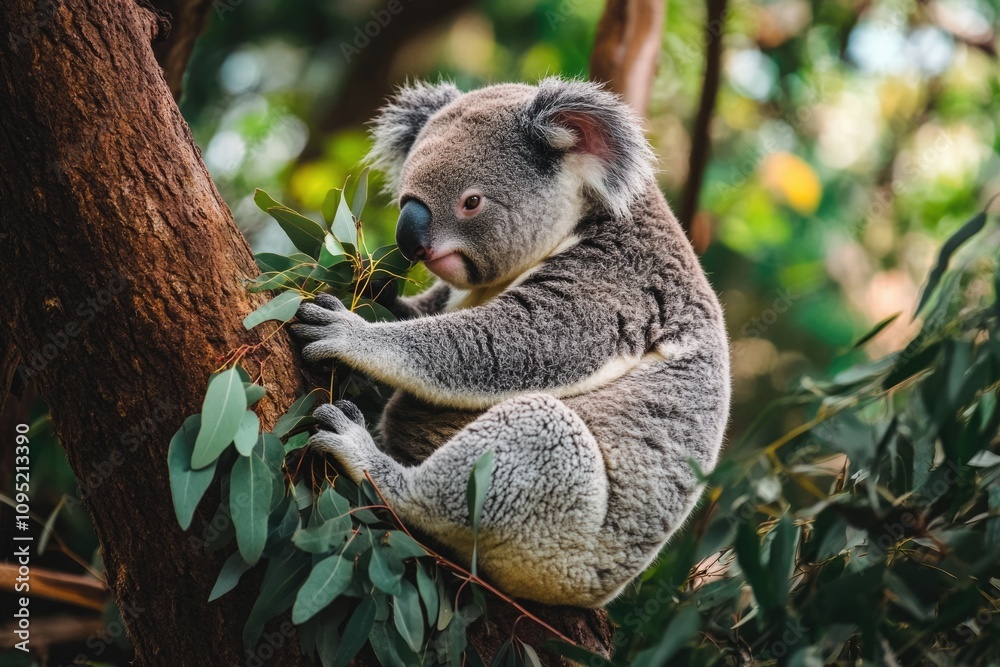 Obraz premium Koala Bear Feeding on Eucalyptus A Captivating Wildlife Moment
