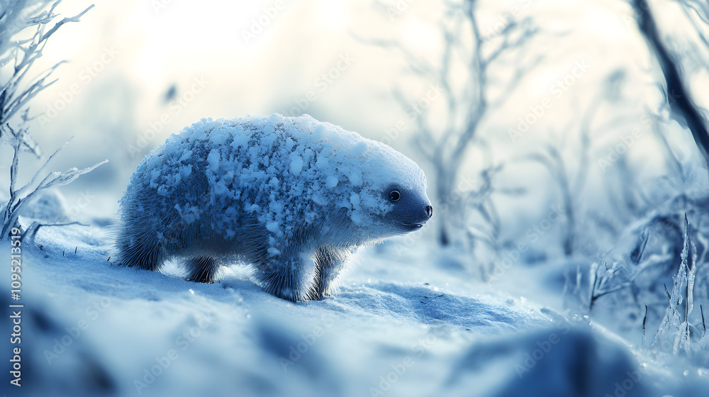 Obraz premium Snowy Water Bear, Tardigrade, Winter, Macro, 3D Render