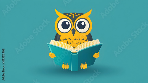 Wise owl with a book, symbolizing knowledge and education against a calming blue background. high quality image photo