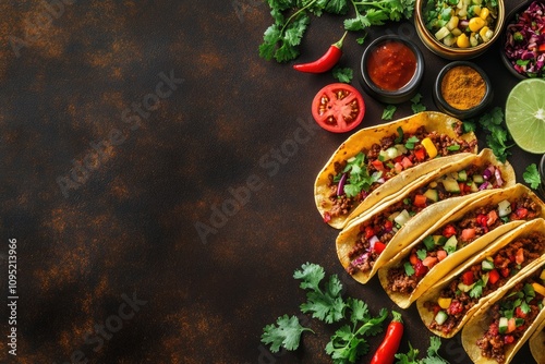 Vibrant Taco Spread on Dark Background photo