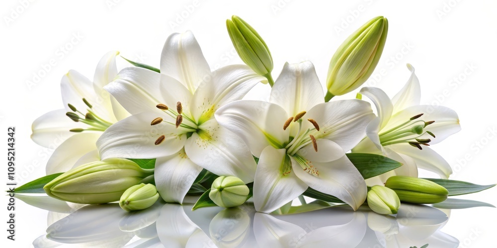 White Lily Bouquet with Buds Reflection, Floral, Decoration, , White Lily Bouquet with Buds Reflection, Floral, Decoration, ,