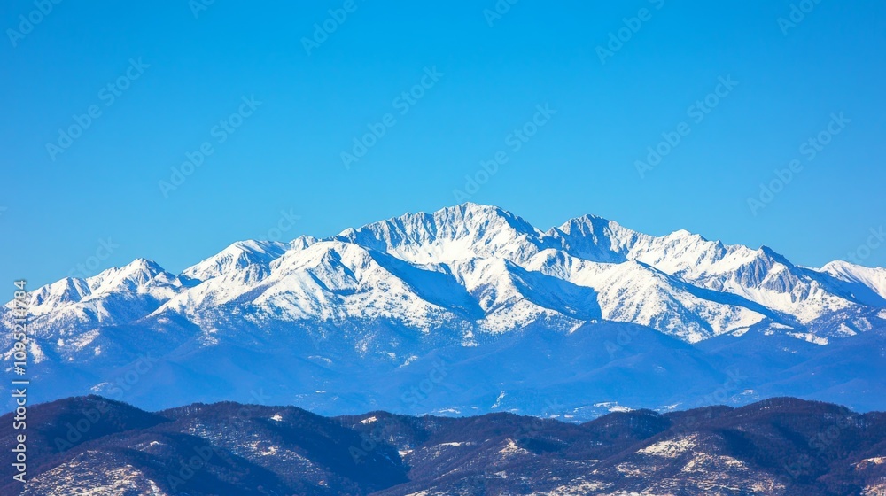Majestic Snow-Capped Mountains Under a Clear Blue Sky in Winter: A Breathtaking View of Nature's Splendor and Alpine Beauty Majestic Snow-Capped Mountains Under a Clear Blue Sky in Winter: A Breathtaking View of Nature's Splendor and Alpine Beauty
