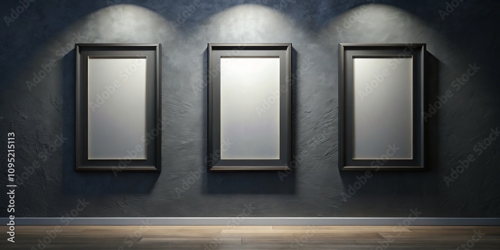 Three Black Frames on a Grey Wall, Minimalist Interior Design, Mockup, Gallery Wall , Interior Design Three Black Frames on a Grey Wall, Minimalist Interior Design, Mockup, Gallery Wall , Interior Design