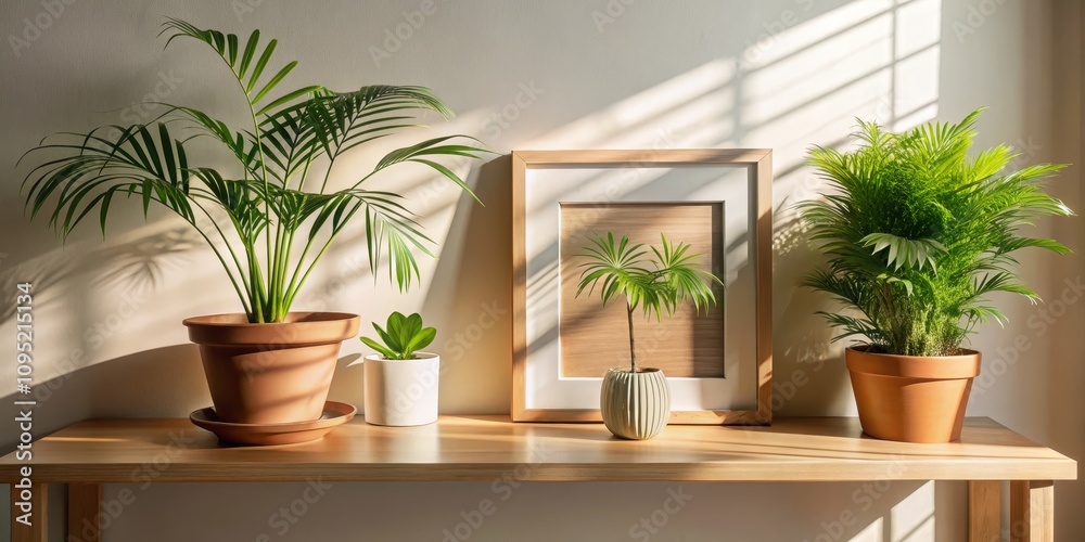 Sunlit Shelf With Plants and Frame, Home Decor, Interior Design ,plant decor Sunlit Shelf With Plants and Frame, Home Decor, Interior Design ,plant decor