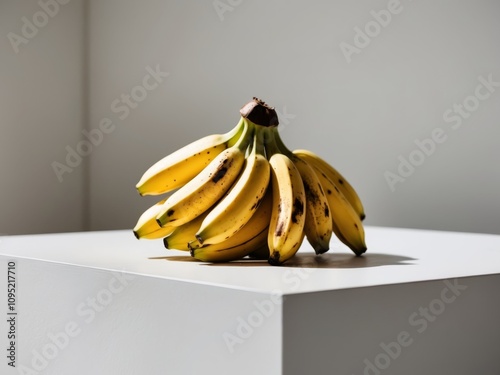 Bunch of Ripe Yellow Bananas with Brown Spots. photo