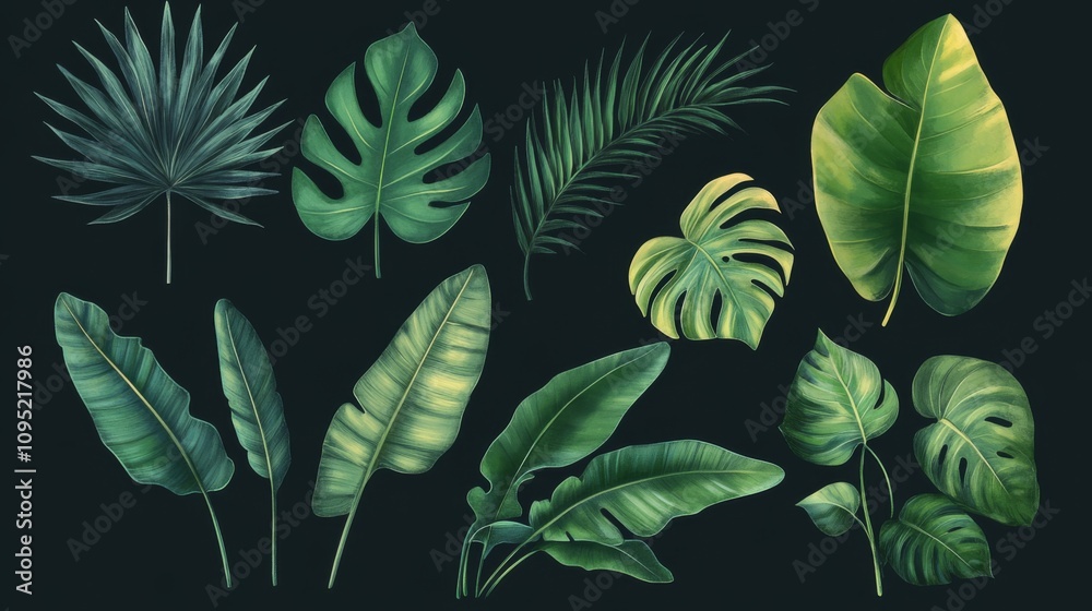 Fototapeta premium Tropical Leaves Collection: Lush Green Foliage