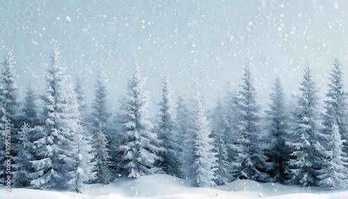 Snowy Winter Wonderland with Pine Trees in a Peaceful Forest