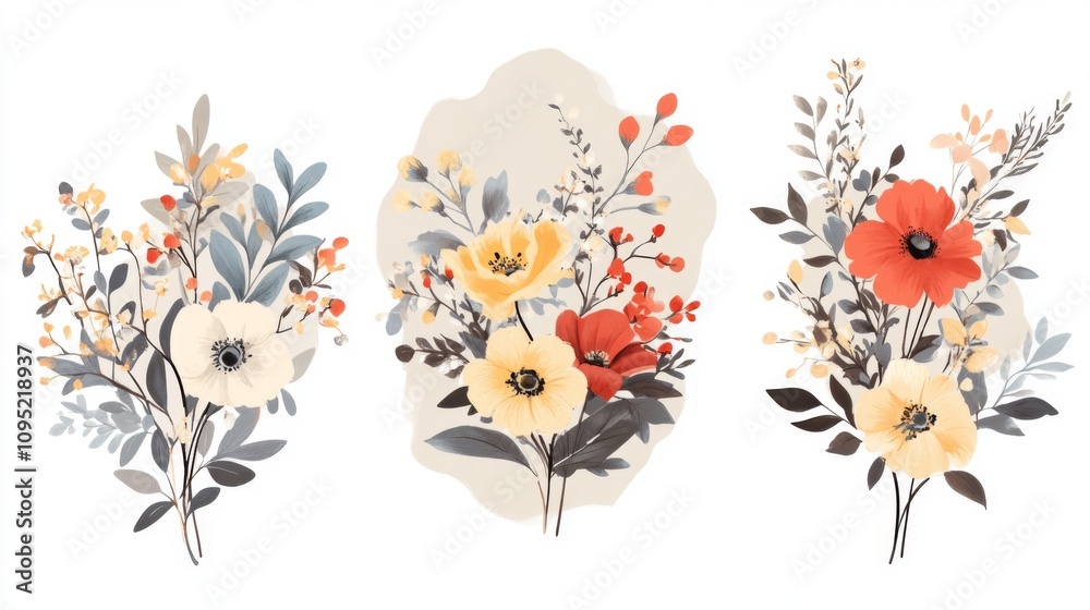 Obraz premium Watercolor Floral Bouquet Illustration - Delicate Flowers in Pastel Colors