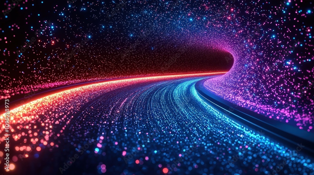 Obraz premium Futuristic Quantum Computing Tunnel Data Stream AI Technology Background