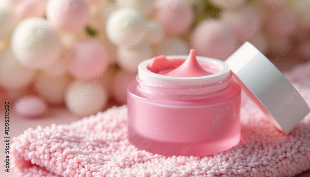 Soft and soothing lip balm for chapped lips with delicate flowers in the background Soft and soothing lip balm for chapped lips with delicate flowers in the background