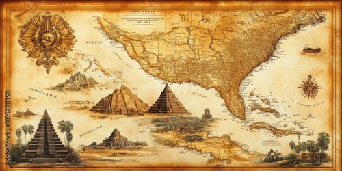 Ancient Americas Map Illustrating Historical Sites and Civilizations photo