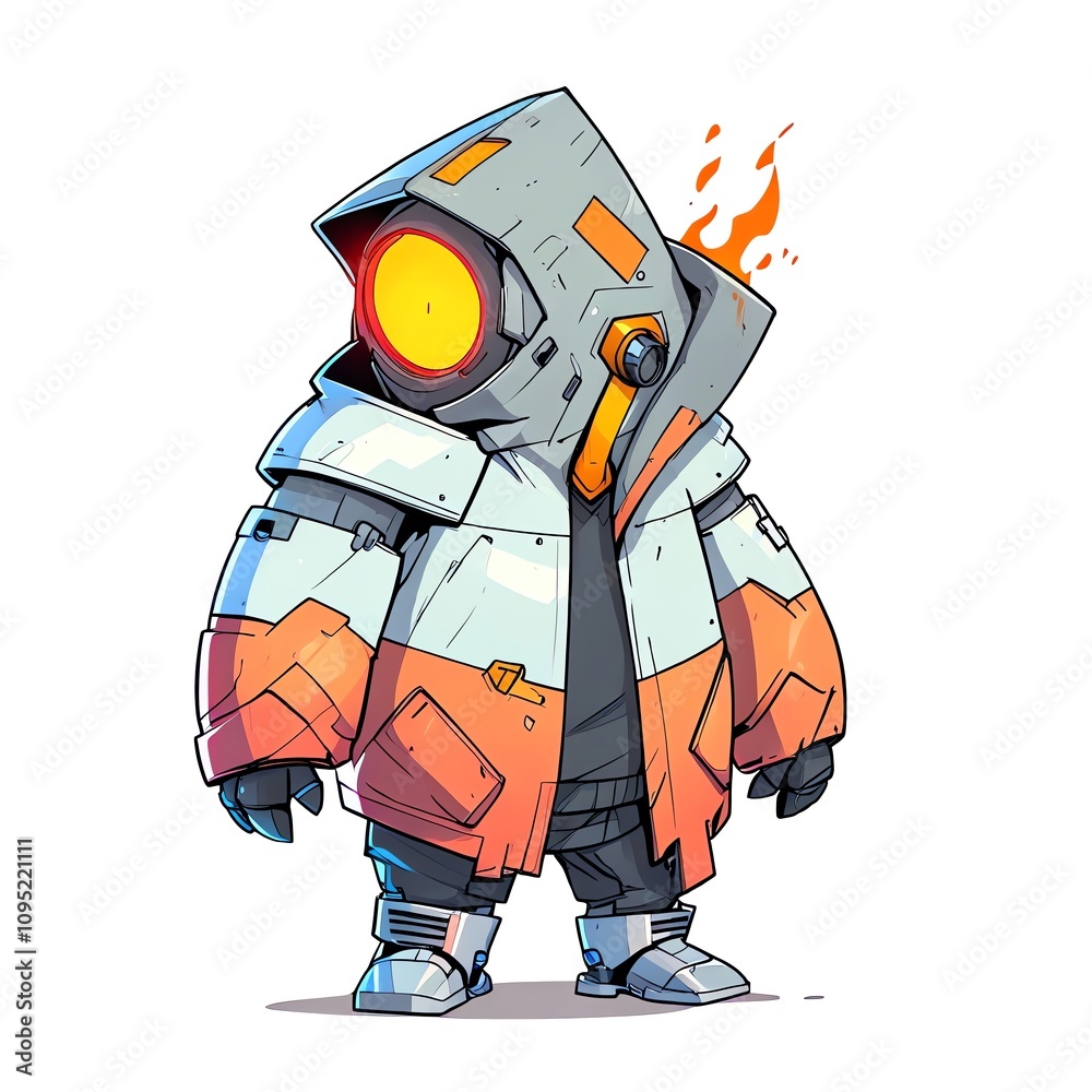 Cyberpunk Robotic Character Design: A Futuristic illustration of a cool robot wearing a stylish jacket. Cyberpunk Robotic Character Design: A Futuristic illustration of a cool robot wearing a stylish jacket.