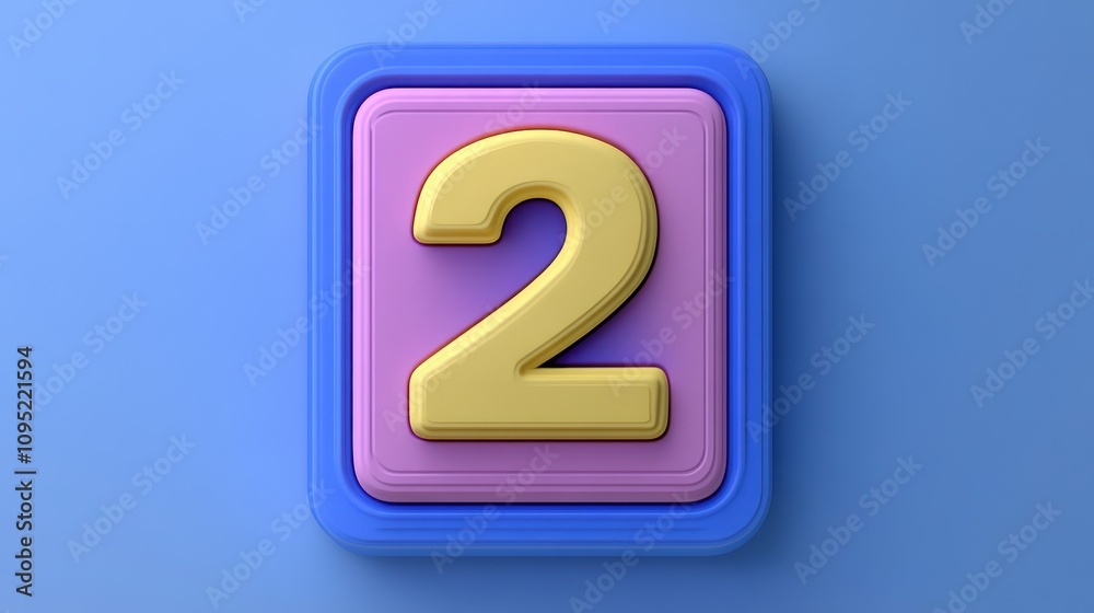 3d illustration of the number two in yellow on a purple background 3d illustration of the number two in yellow on a purple background