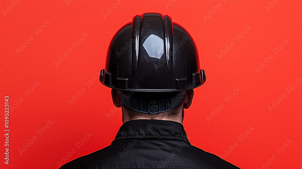 Construction Worker Safety Helmet Red Background Industry Labor Construction Worker Safety Helmet Red Background Industry Labor