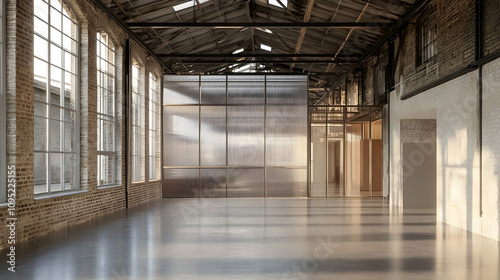 Empty warehouse with polished concrete floors, showcasing space for creative design