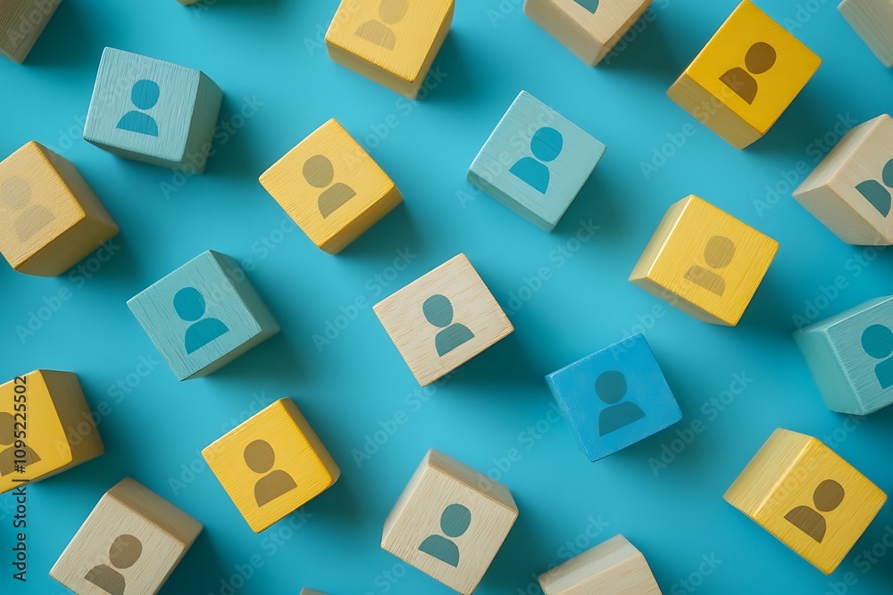 Naklejka premium Teamwork Network Colorful Cubes Overhead View