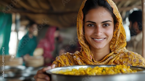 Young Woman Cooking Traditional Meal Village Life Food Culture India photo