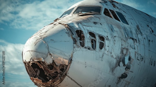 Damaged Airplane Wreckage Cockpit, Exterior, Metal, Rust, Sky photo