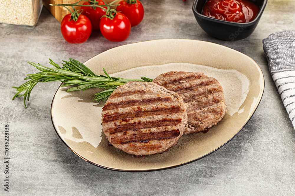 Grilled two beef burger cutlet Grilled two beef burger cutlet