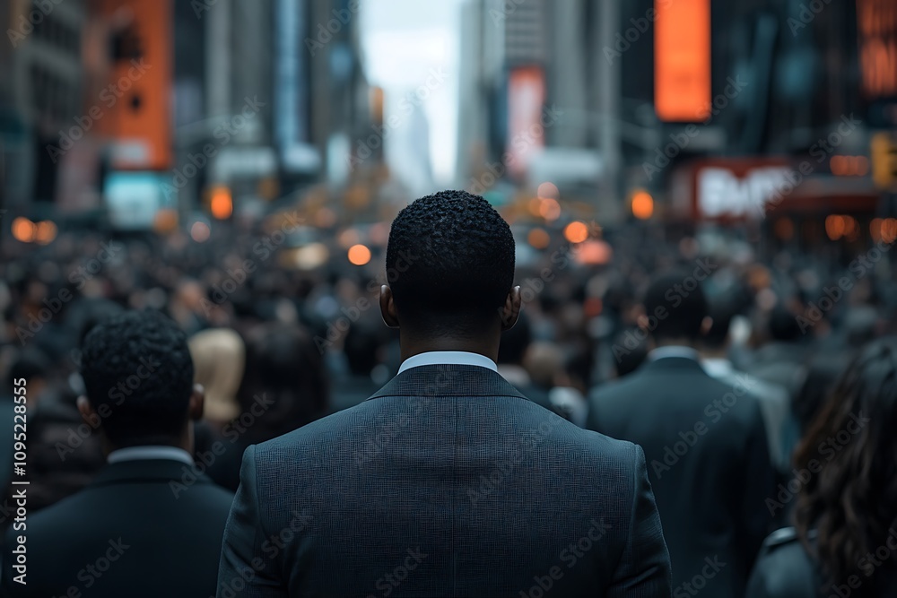 Times Square Rush Hour African American Man in Suit, Blurred Background Times Square Rush Hour African American Man in Suit, Blurred Background