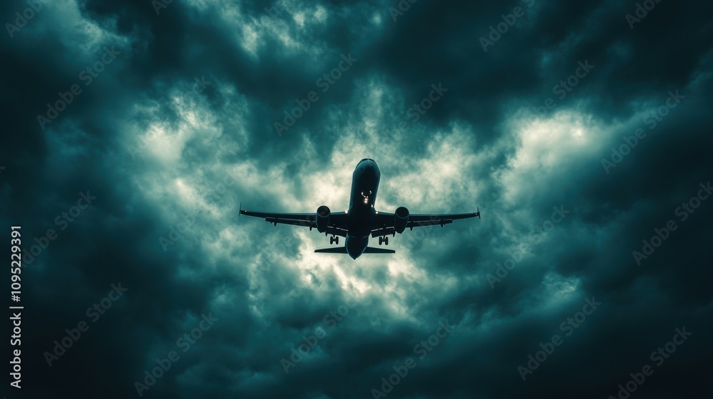 Stormy Skies Airplane Flight Landing Dark Clouds Travel Danger