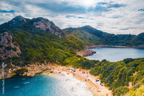 Fototapeta Naklejka Na Ścianę i Meble -  Paleokastritsa, Porto Timoni peninsula, spectacular nature scenery in the Greece, Europe, Corfu island