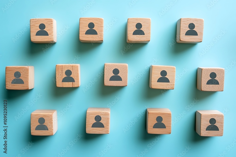 Top View Gray Figures on Wooden Cubes Team Building Strategy Top View Gray Figures on Wooden Cubes Team Building Strategy