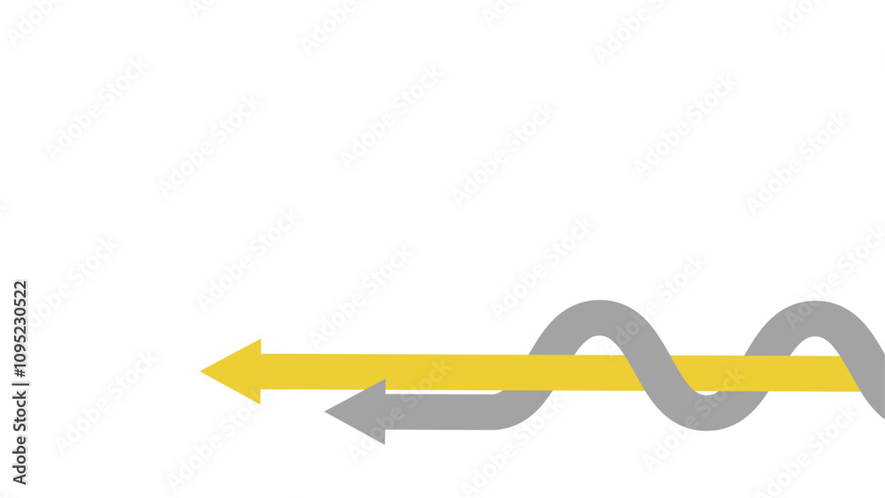 A straight yellow arrow and a curved grey arrow race each other to see which one is faster.