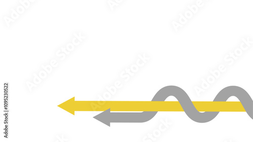 A straight yellow arrow and a curved grey arrow race each other to see which one is faster.