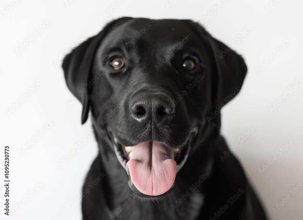 A Close-Up Portrait of a Happy Black Labrador Retriever with a Bright Expression Against a Light Background, Showcasing Its Playful Personality and Charismatic Features A Close-Up Portrait of a Happy Black Labrador Retriever with a Bright Expression Against a Light Background, Showcasing Its Playful Personality and Charismatic Features