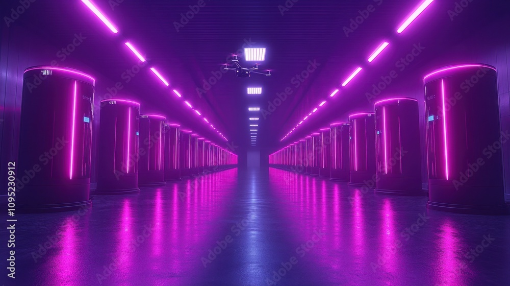 Fototapeta premium Futuristic Data Center with Neon Lights