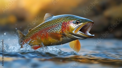 Rainbow trout leaping from water.