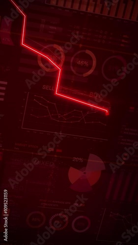 Financial figures and charts showing a downward trend, business crash and economic collapse. Economy. Technology. 