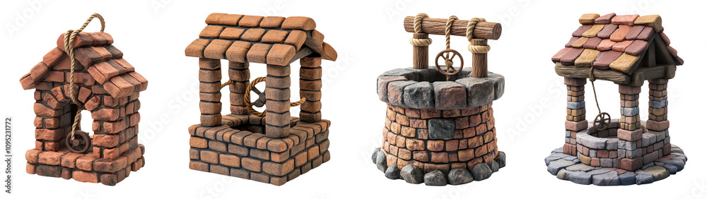 Naklejka premium Rustic Well Structures on Transparent Background