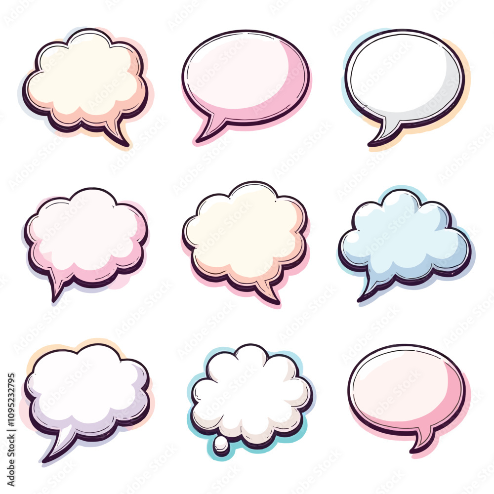 Various speech bubbles and thought bubbles in different shapes and sizes
