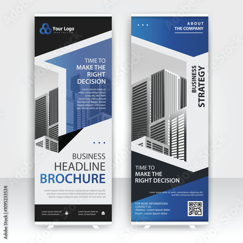 Business marketing banners designed for an urban setting showcasing modern architecture and strategic planning concepts