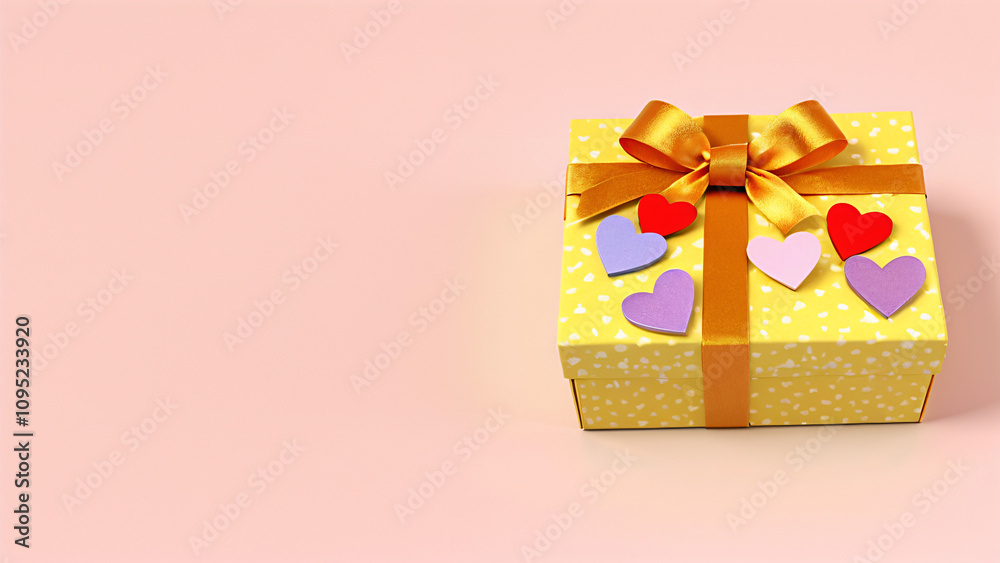 yellow gift box with bow and hearts yellow gift box with bow and hearts
