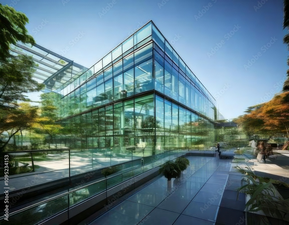 captivating image of a modern office building with a sleek glass facade that epitomizes contemporary architecture. captivating image of a modern office building with a sleek glass facade that epitomizes contemporary architecture.