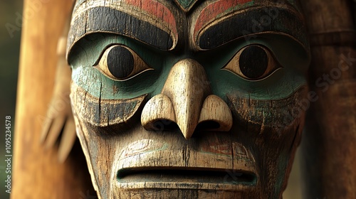 Intricate Carving of a Northwest Coast Indigenous Mask. AI Generated photo