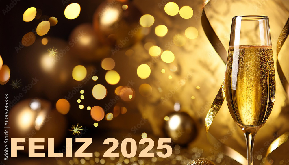Fiesta dee fin de año y año nuevo 2025 con luces brillantes doradas y ...