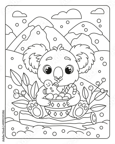 Coloring book for children. Cute koala. Christmas vector illustration.