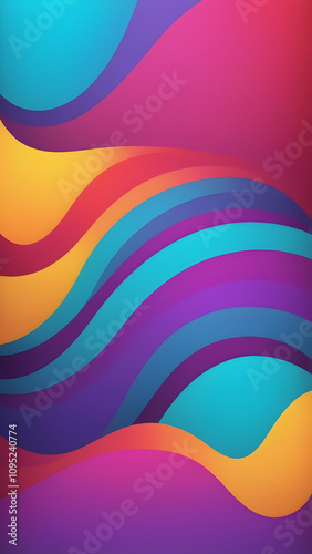 Scarlet, Turquoise, Violet, Mustard vertical Geometric Abstract Design with Neon Glow, Grainy Texture, and Smooth Color Transitions