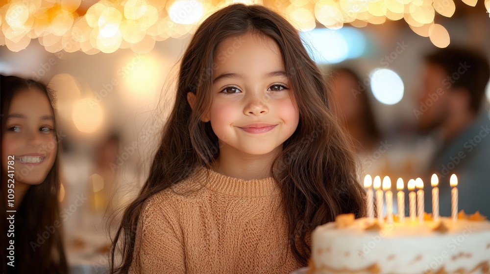 Happy Birthday Girl Blowing Candles on Cake Festive Celebration Happy Birthday Girl Blowing Candles on Cake Festive Celebration