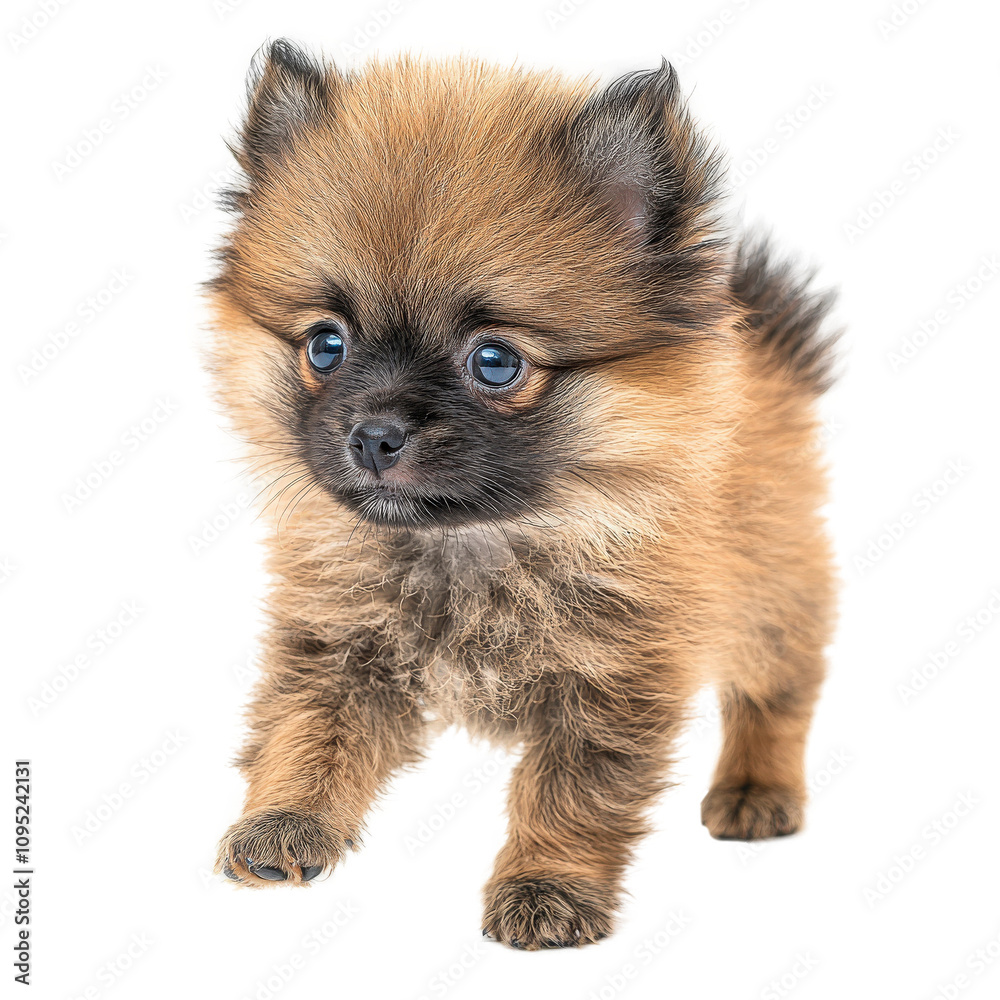 Pomeranian puppy standing on white background Pomeranian puppy standing on white background