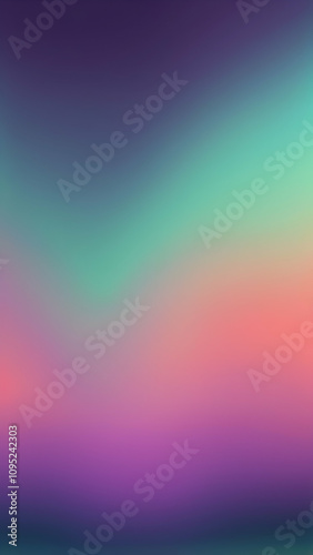 Deep Purple, Sage Green, Salmon, Sky Blue vertical Geometric Abstract Design with Neon Glow, Grainy Texture, and Smooth Color Transitions