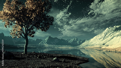 the cuntry, generative ai, landscape, architecture, curtoone, chasny house, background, art nouveau, city, skyline, skyscraper, building, water, lake, nature, autumn, river, sky, tree, reflection,