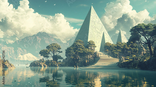 the cuntry, generative ai, landscape, architecture, curtoone, chasny house, background, art nouveau, city, skyline, skyscraper, building, water, lake, nature, autumn, river, sky, tree, reflection,
