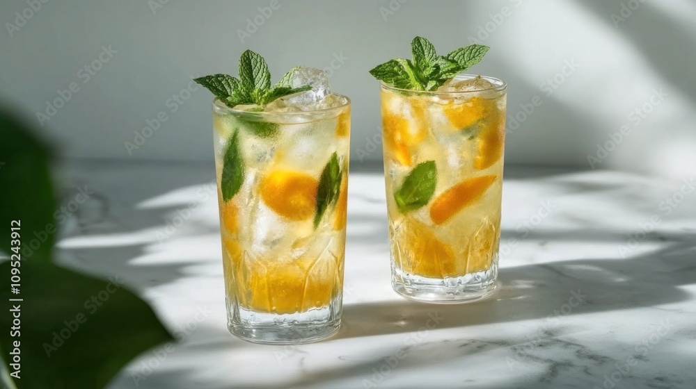Refreshing Peach Iced Tea with Mint: Summer Drink Refreshing Peach Iced Tea with Mint: Summer Drink