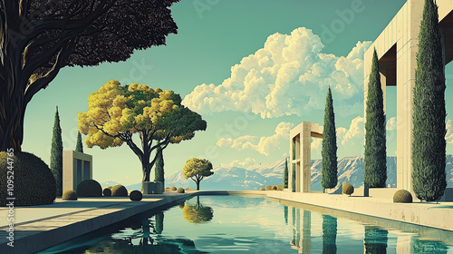the cuntry, generative ai, landscape, architecture, curtoone, chasny house, background, art nouveau, city, skyline, skyscraper, building, water, lake, nature, autumn, river, sky, tree, reflection,